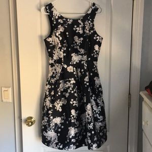 Black dress with white and silver florals